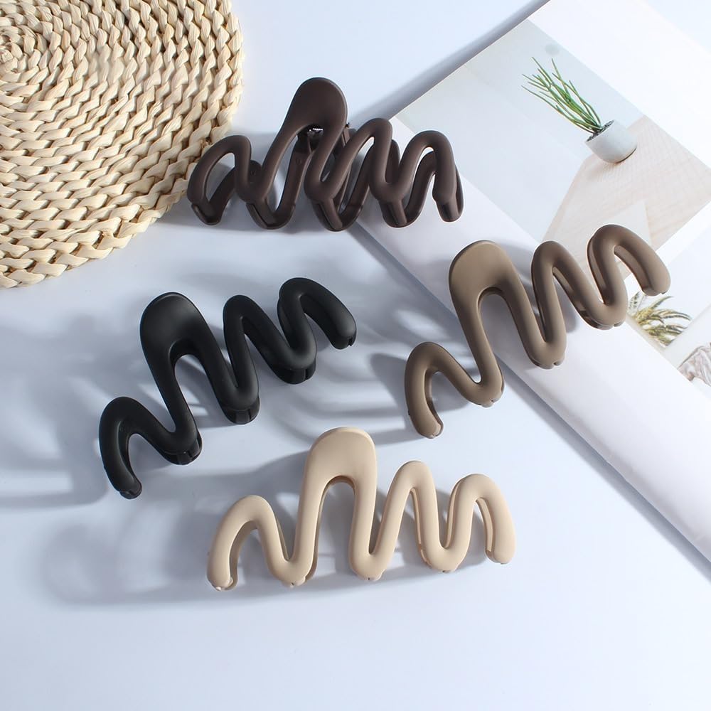 DREAMISH HAIR ACCESSORIES Neutral Color 4Pcs Matte Finish Hair Claw Clips For Women, Thin-Thick Curly Hair Nonslip Strong Hold Jaw Clamps Fancy Stylish Girls Trendy Hair Accessories
