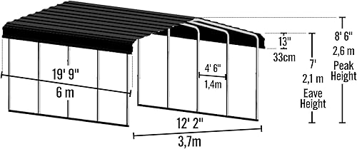 Miniatura 5 de Arrow Shed s Tienda Exclusive - Cochera de calibre 29 de 12 x 20 x 7 pies con paneles de techo de acero galvanizado y kit de gabinete, carbón