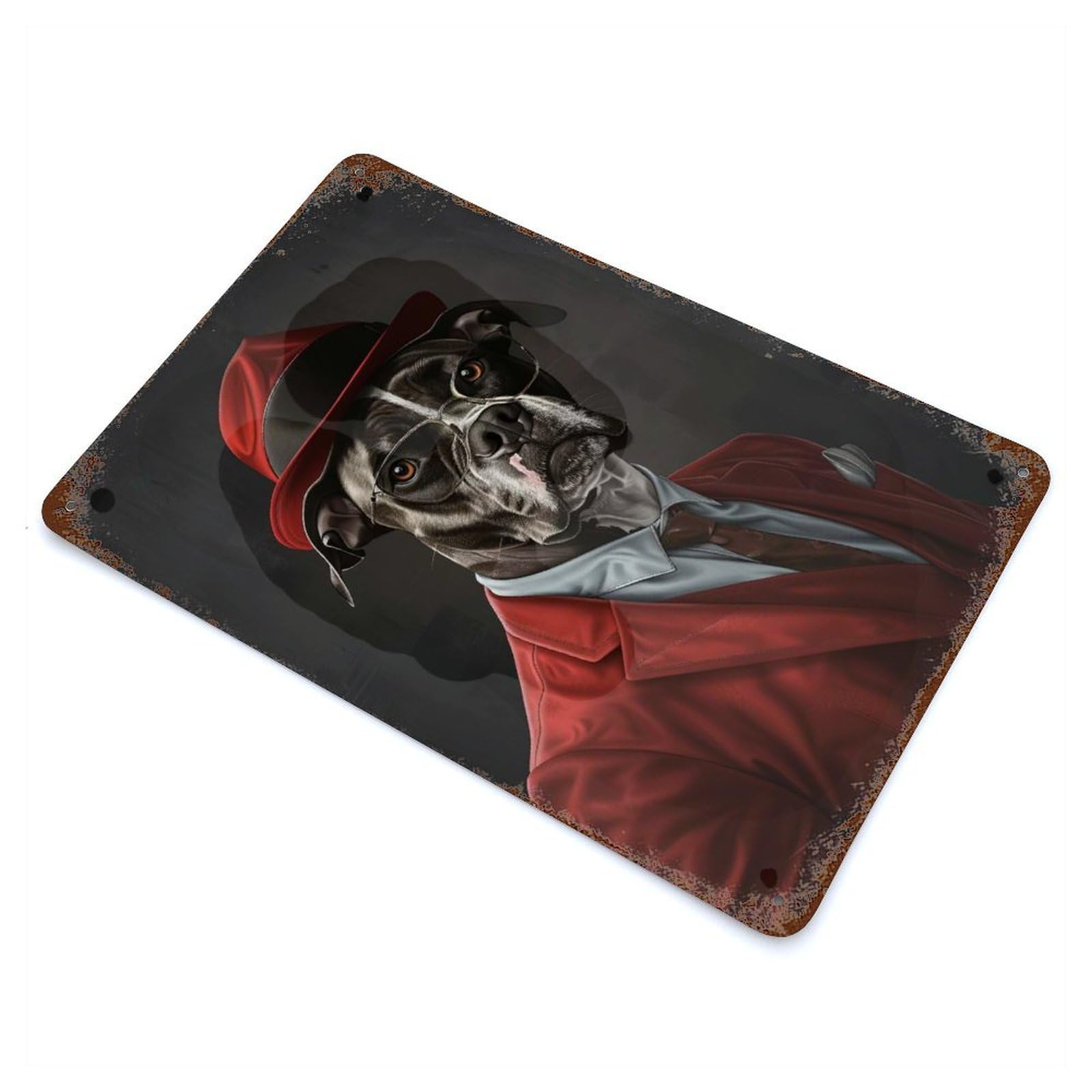 American Staffordshire Terrier Suit And Hat 11.8"x7.9" Rustic Tin Plaque, Novelty Wall Decor for Living Room, Hallway And Home Decor