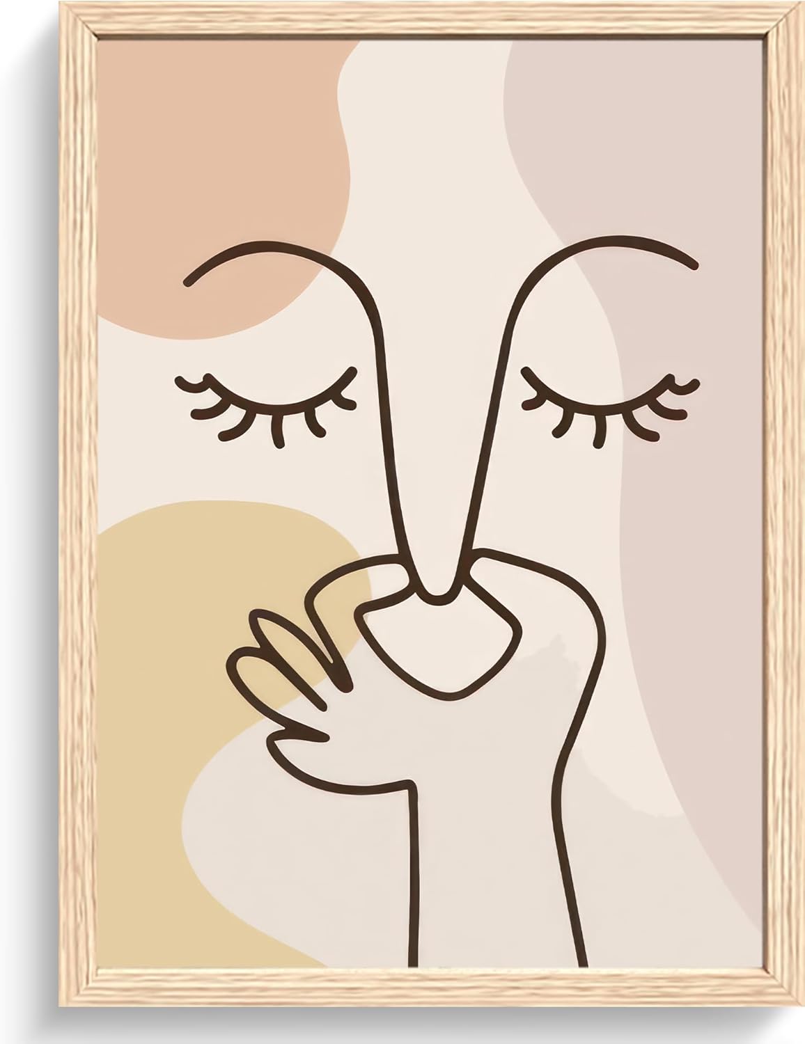 FWAHREN Funny Boho Bathroom Decor Wall Art, Framed Modern Abstract Minimalist Face Line Art Pictures Wall Decor for Restroom Office Living Room Bedroom, Neutral Beige Canvas Print Artwork, 12x16in