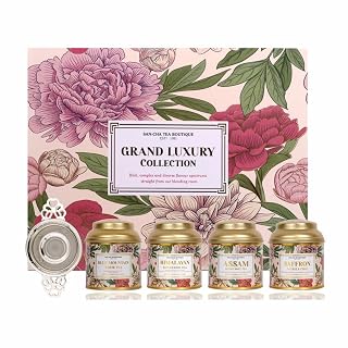 Sancha Tea Boutique, Grand Luxury Collection, Tea Gift Box, White Tea, Darjeeling Tea, Saffron Tea & Assam Tea, Loose Leaf Tea, Tea Assortment, Luxury Tea Hamper