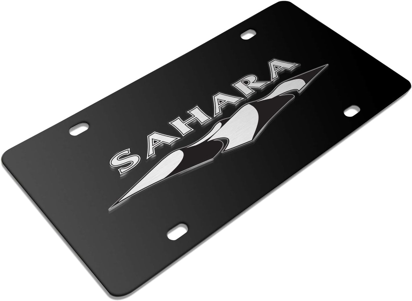 iPick Image for Jeep Wrangler Sahara 3D Dual Logo Black Stainless Steel License Plate - Official Licensed