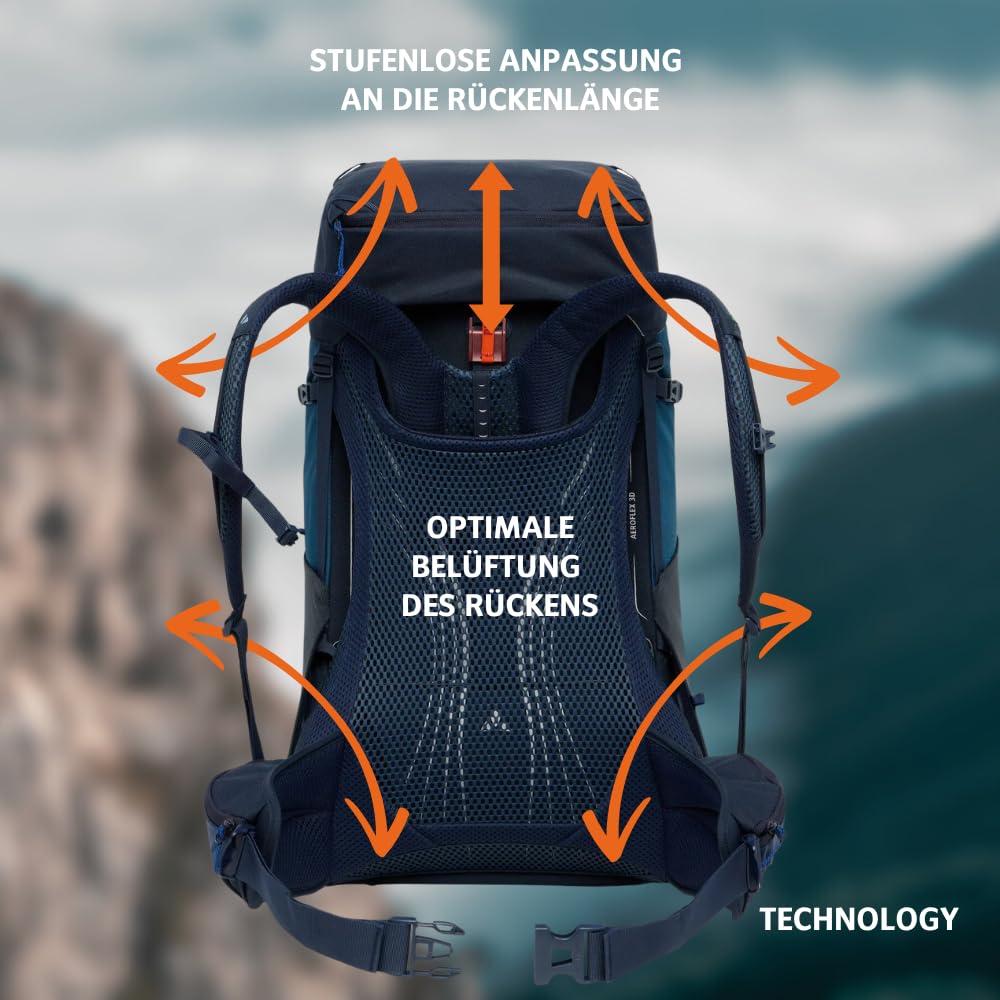 VAUDE Wanderrucksack für Damen & Herren 42 Liter, Aeroflex 3D Belüftung & ErgoShape-Schultergurte, Regenhülle & Frontzugriff - für Tagestouren