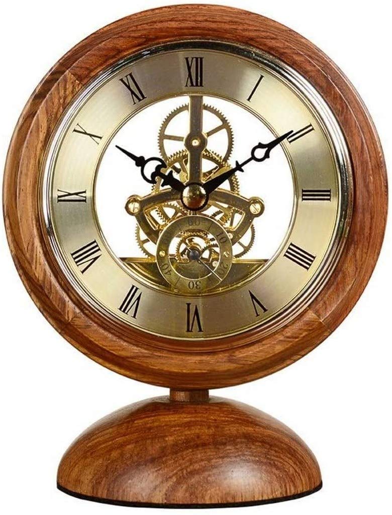 Reloj de madera de pino estilo carruaje vintage con acabados de bronce tallado