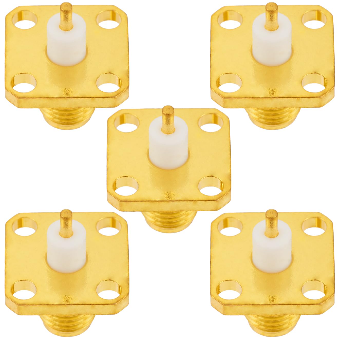 Vecys Lot de 5 adaptateurs SMA femelle à 4 trous pour montage sur panneau 50 Ohm SMA femelle 4 trous pour antenne radio câble coaxial