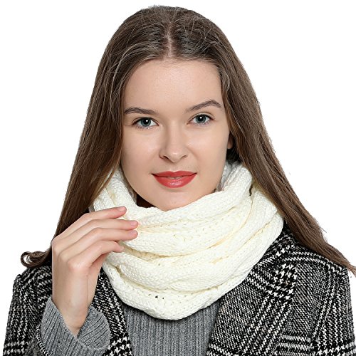 Bufanda de invierno tipo cuello suave y cálida para mujer con diseño de punto - Blanco Cover