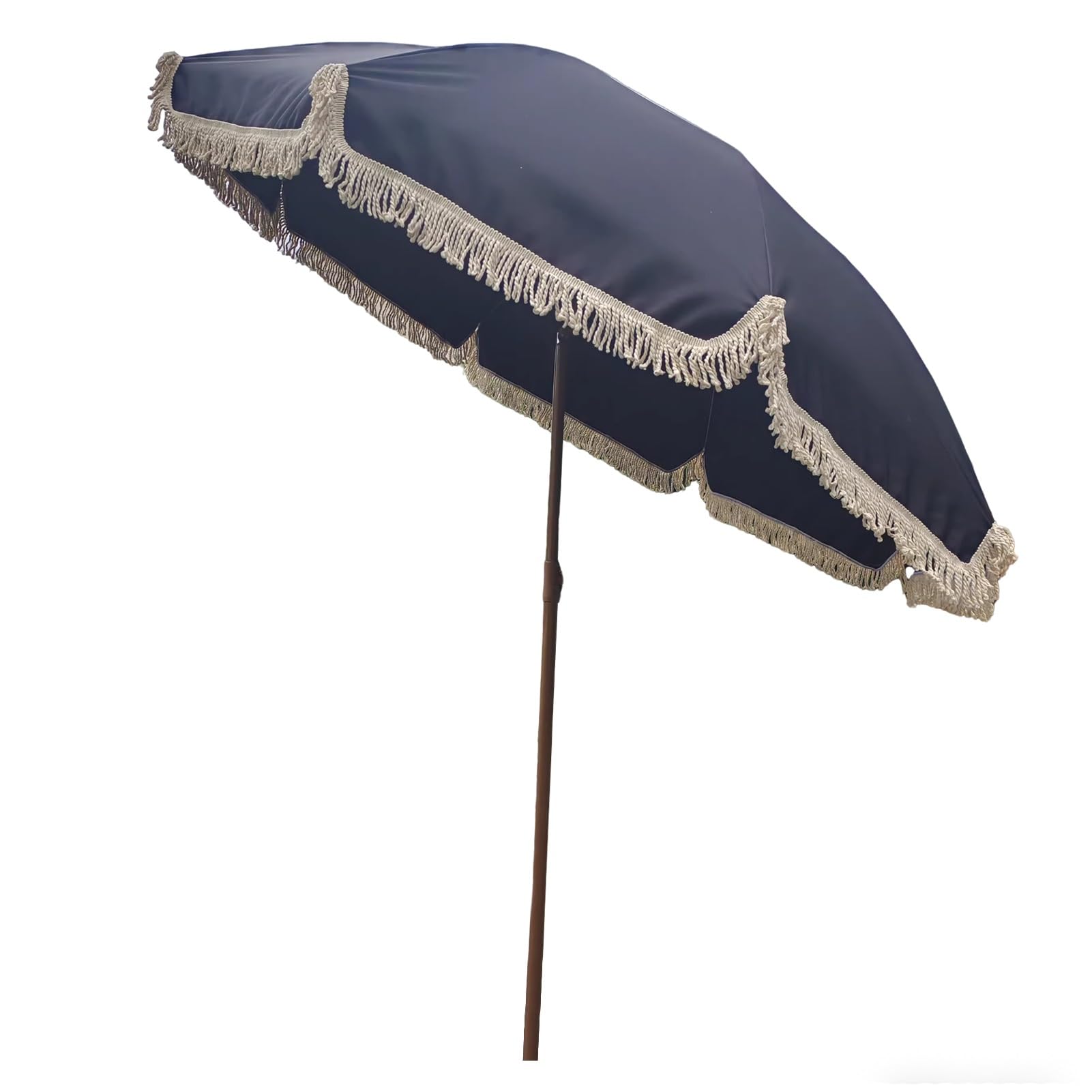 Gotycki parasol ogrodowy 240 cm z frędzlami i regulacją nachylenia, czarny okrągły parasol ogrodowy z frędzlami i żelaznym trzonkiem, żebra z włókna szklanego, do stołu, na plażę, do ogrodu