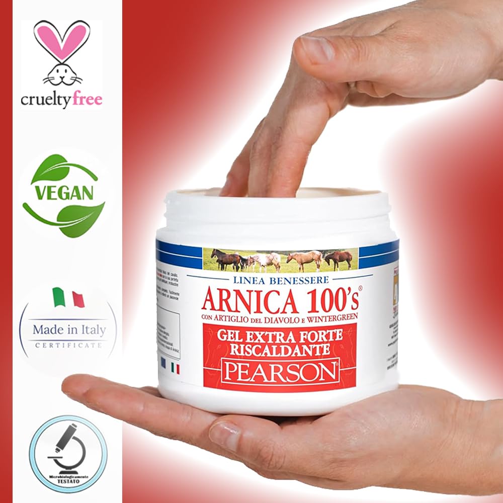 ARNICA 100'S - Arnica pour chevaux, Gel chauffant extra-fort Pearson [500ml]. Crème à l'arnica Gel fort griffe du diable et menthol. Pommade défatigante et relaxante