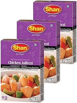 Shan Chicken Jalfrezi Recipe & Seasoning Mix 1.76 oz (50g) - Indian Spice Blend for Stir-Fried Chicken & Vegetables | Chicken Curry Masala | Authentic Spices & Seasonings | Airtight Bag (Pack of 3)