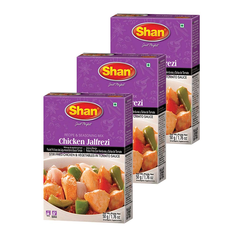 Shan Chicken Jalfrezi Recipe & Seasoning Mix 1.76 oz (50g) - Indian Spice Blend for Stir-Fried Chicken & Vegetables | Chicken Curry Masala | Authentic Spices & Seasonings | Airtight Bag (Pack of 3)