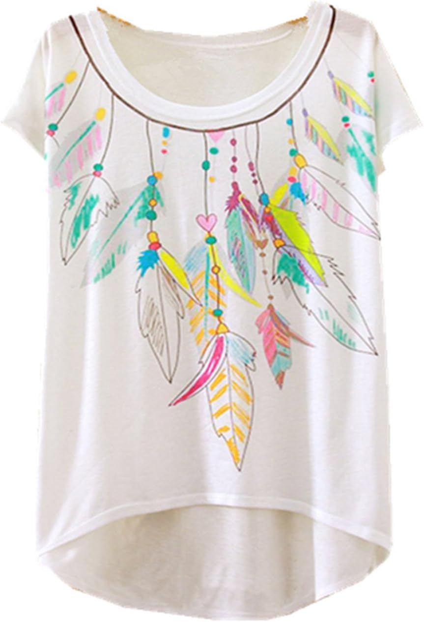 YICHUN Women Girls Thin Tops Leisure T-Shirt Casual Wear Tunic Blouse Tees Printing