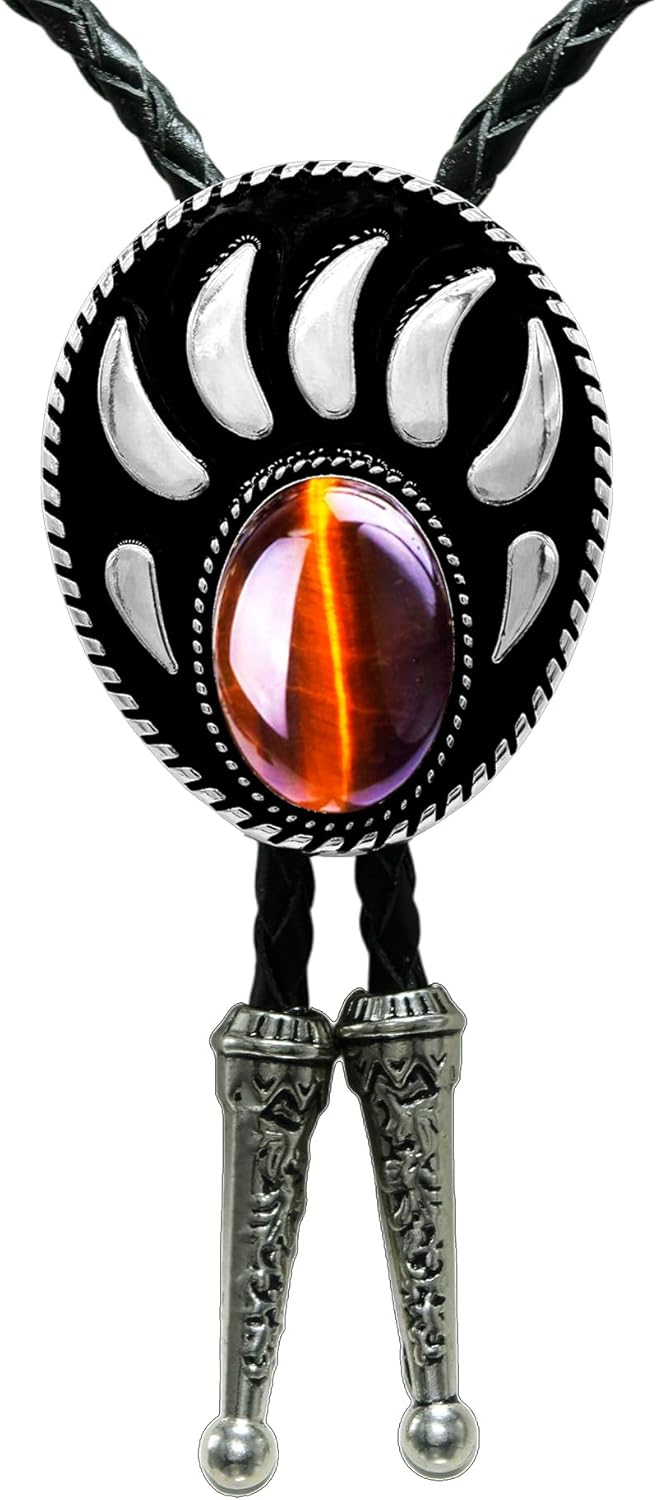 Moranse Bolo Tie with Bear Catch And Gem Stone Celtic Parterre Style Genuine and Cowhide Rope - Image 4