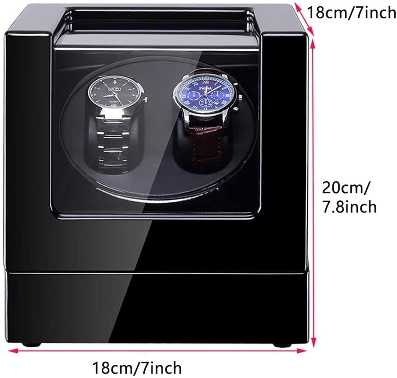 Caricatore Automatico Doppio per Orologi con Illuminazione a LED, Finitura Esterna Effetto Pianoforte, Doppia Alimentazione, 4 modalità di Rotazione, Accessori.