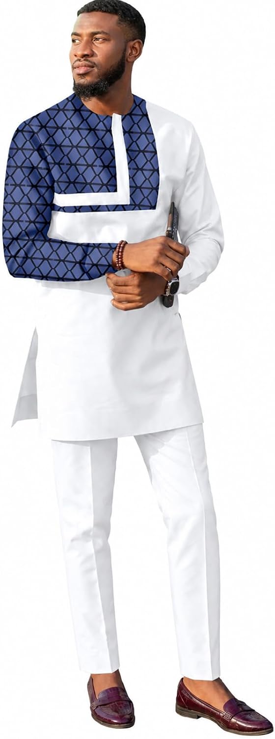 African Suits for Men Patchwork 2 Piece Set Nigerian Dashiki Outfit