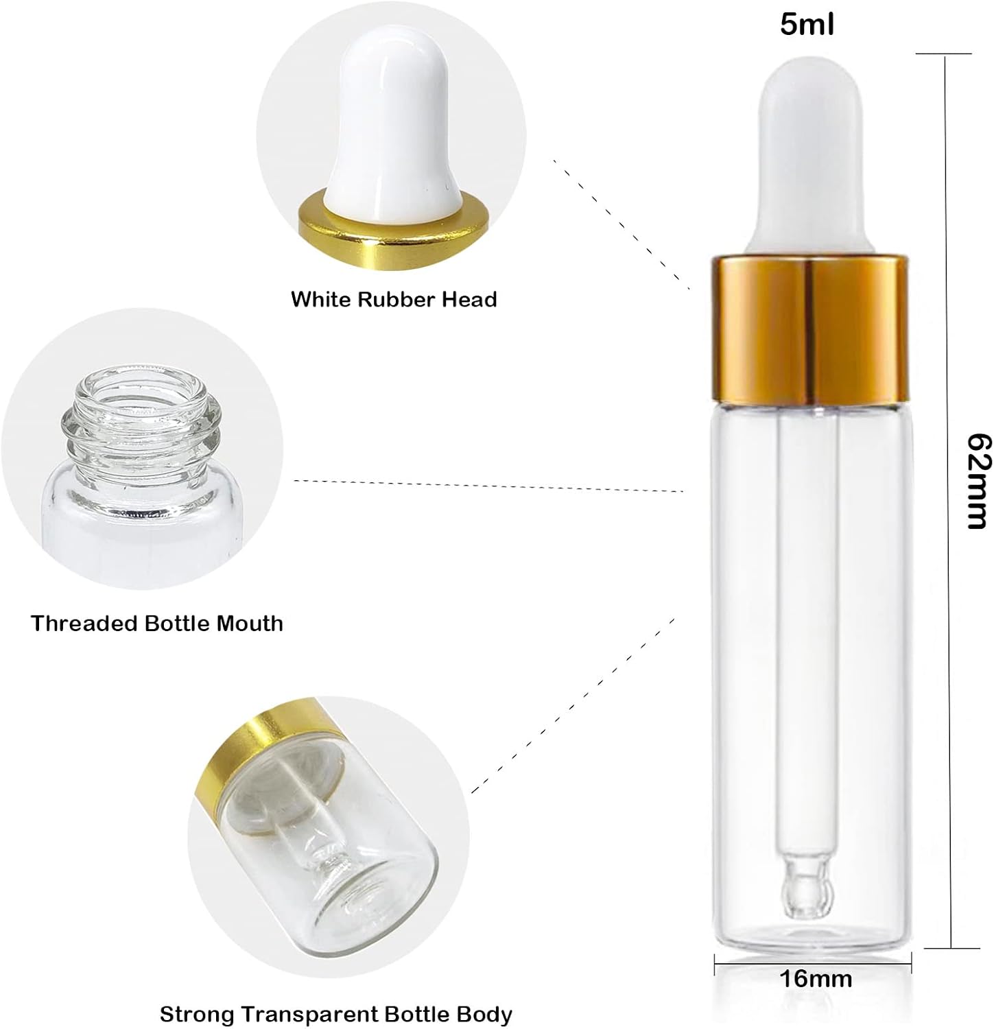 50PCS Transparent Sample Dropper Bottles, 5ml Mini Essential Oil Dropper Bottles, Perfume Bottles with 2 Plastic Droppers for Travel Test Samples