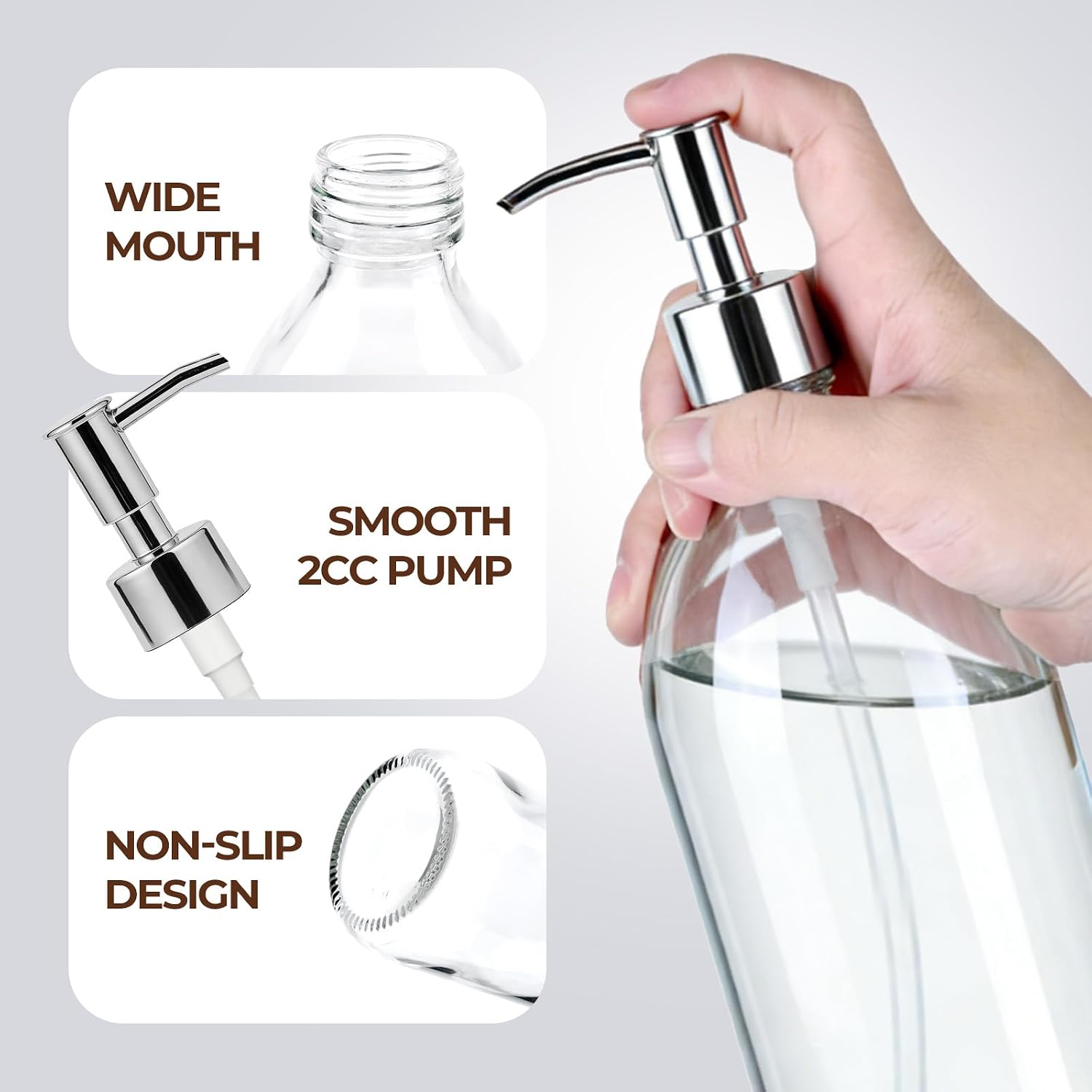 16 oz Clear Glass Pump Bottle, Hand and Dish Soap Dispensers Set image 5