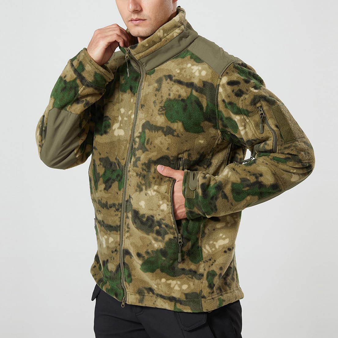LANGWEI Giacca in Pile Mimetico da Uomo, con Cerniera Completa Morbida E Calda Copertura Softshell da Caccia