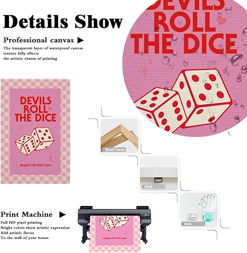 Miniatura 7 de Bittiler Pósteres retro rosados de los diablos enrollados con los dados, números de la suerte, 6 lienzos, impresiones artísticas coloridas y lindas