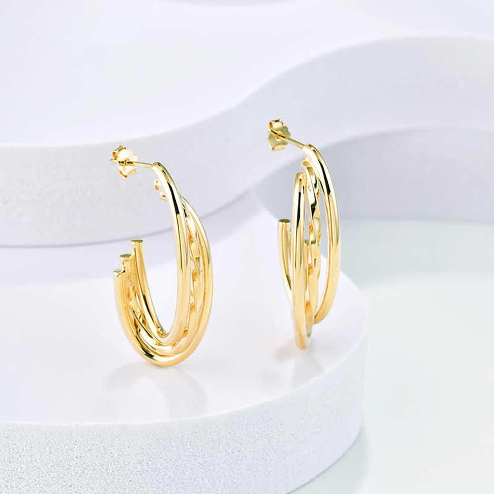 Ohrringe 9K / 14K / 18K Gelbgold Damen, "C" Form, Durchzieher Damen Ohrringe Gold