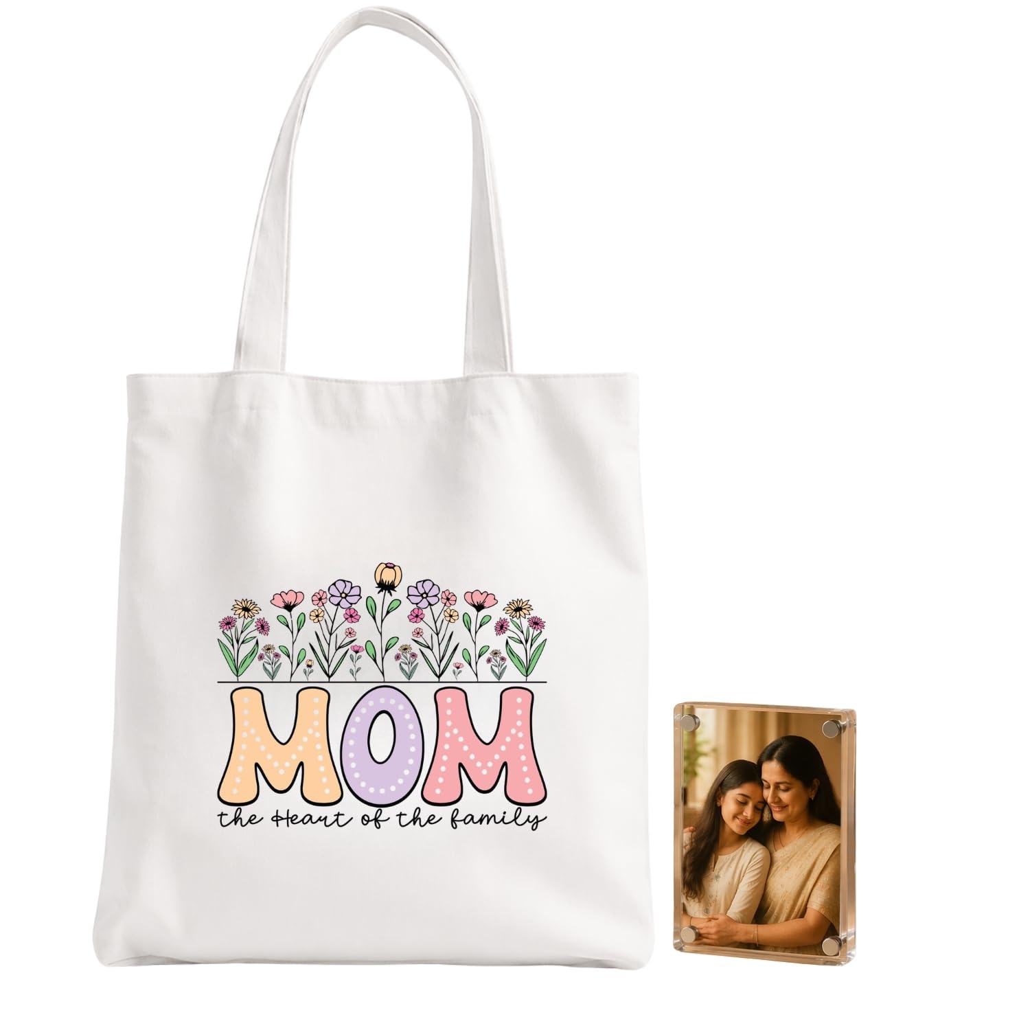 Mothers Day Gift Combo - Mama Printed Tote Bag with Personalized Photo Fridge Magnet | Gift for Mom, Mother, Grandmother, Mother in Law | Birthday & Occasion Gift-image-27