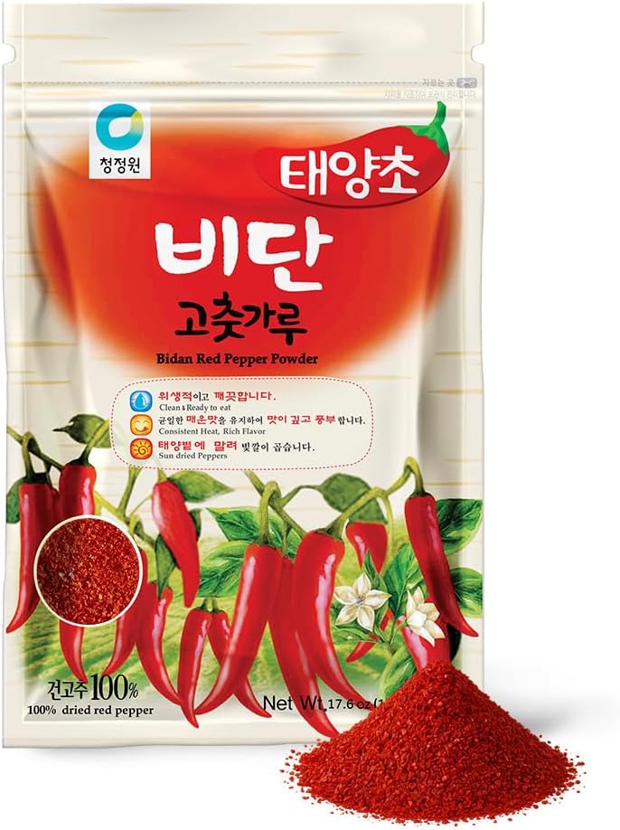 Chung Jung One Korean Bidan Red Chili Pepper Flakes Powder Gochugaru, (1.1 Lbs)
