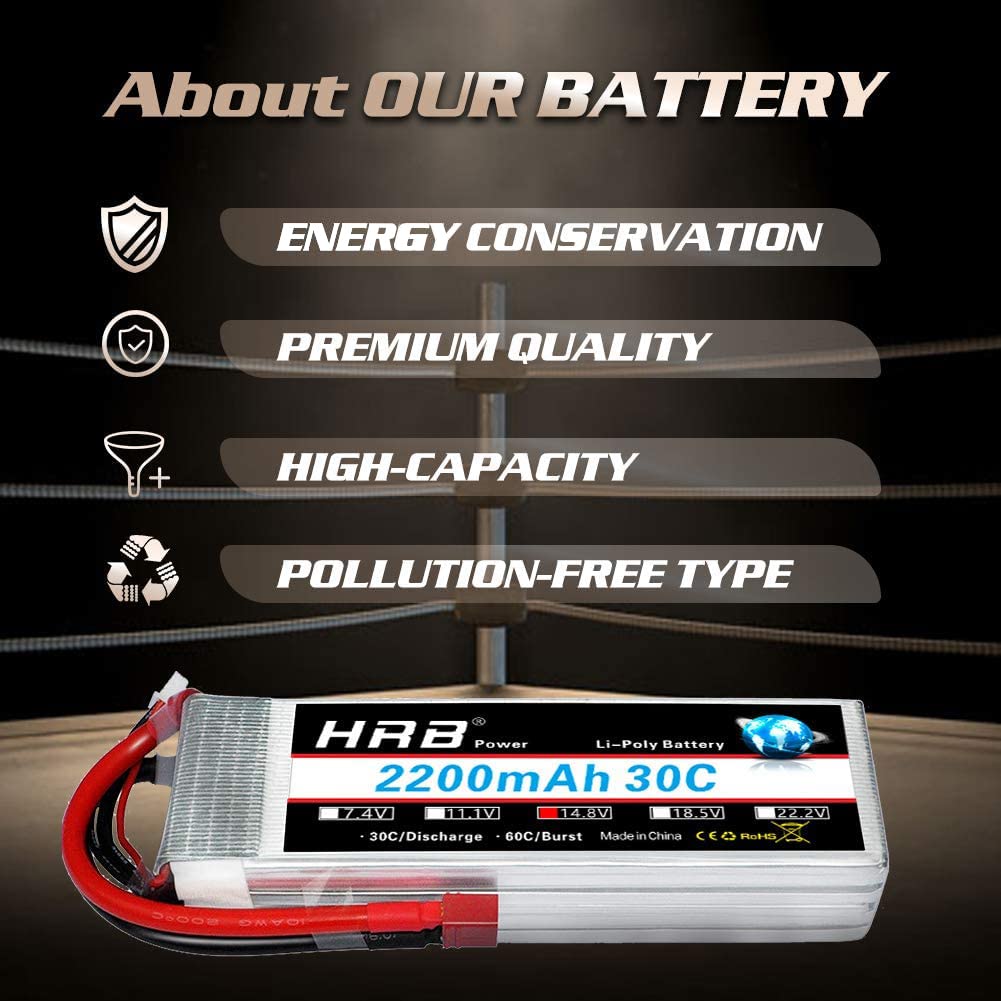 HRB Lipo Akku Pack 2200mAh 14.8V 30C 4S für RC Hubschrauber RC Flugzeug RC Hobby RC Helikopter Quadrocopter (2packs)