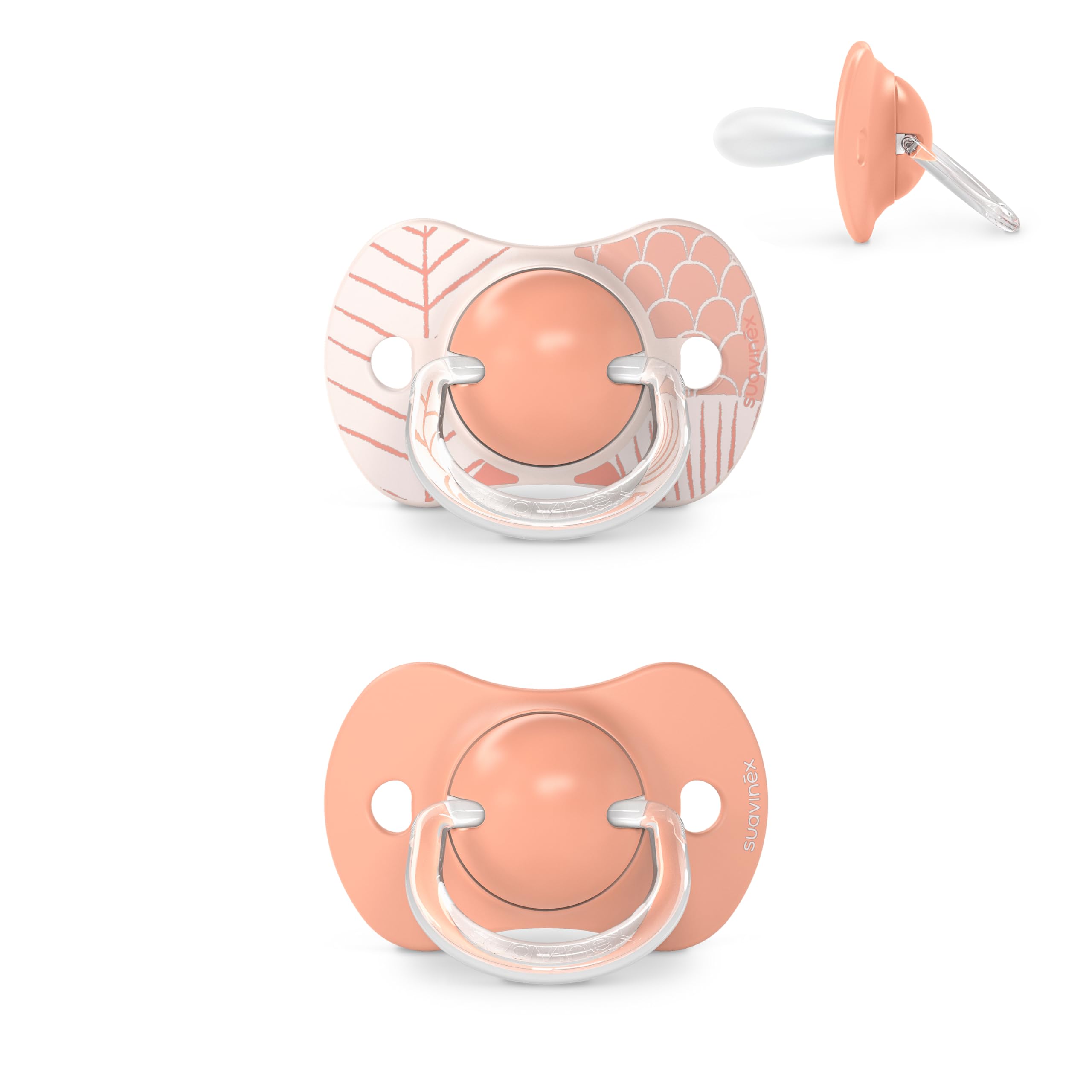 Suavinex Confezione da 2 Ciucci con Tettina Simmetrica in Silicone SX Pro, per Bambini da +18 Mesi, Tettina Piatta e Flessibile, Dreams Rosa