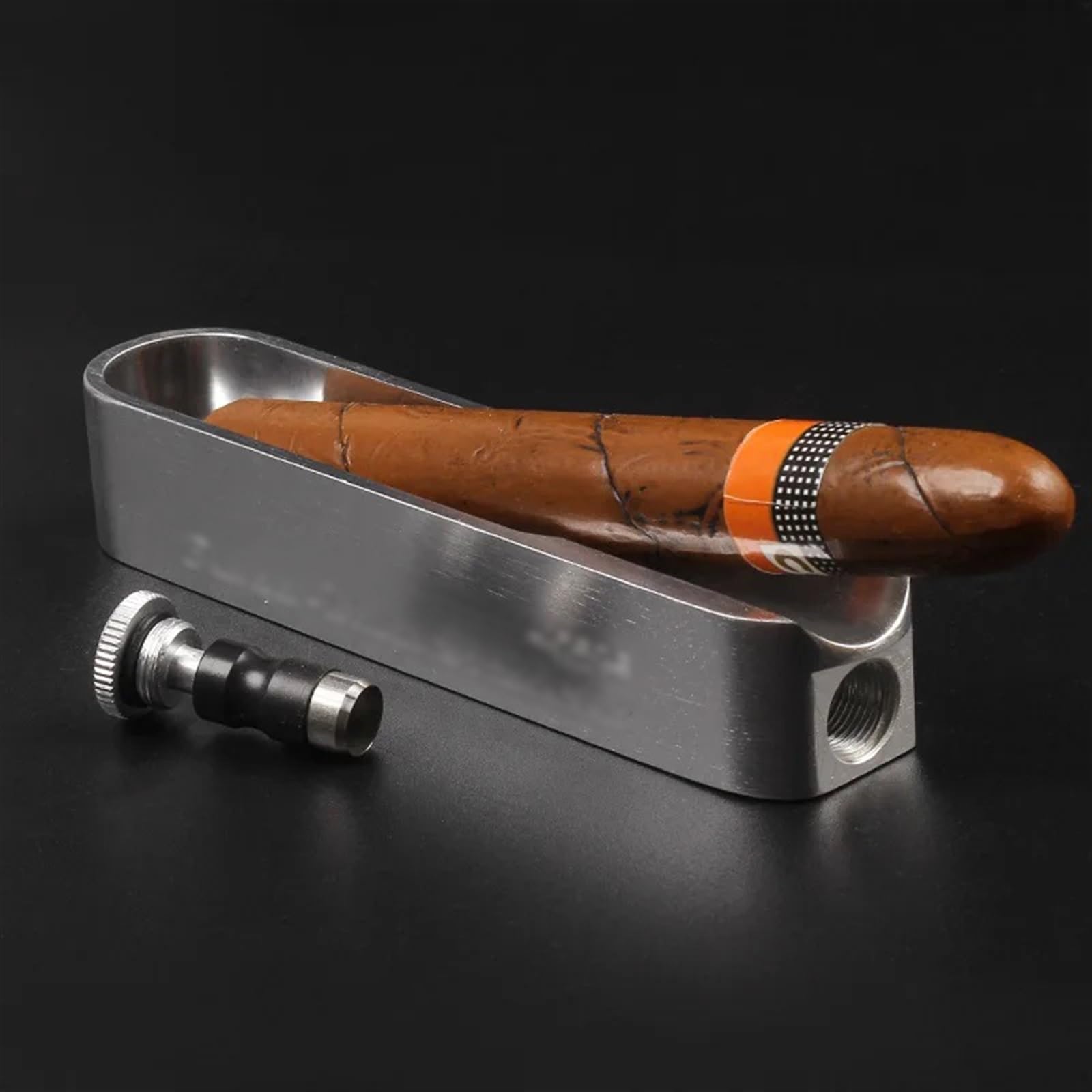 Posacenere for sigari Portatile in Metallo con utensile for punzonatura, Fessura for la Cenere, Porta sigari Singolo, posacenere da Viaggio Esterno for Uomo, Scatola Regalo for sigari(Gold)