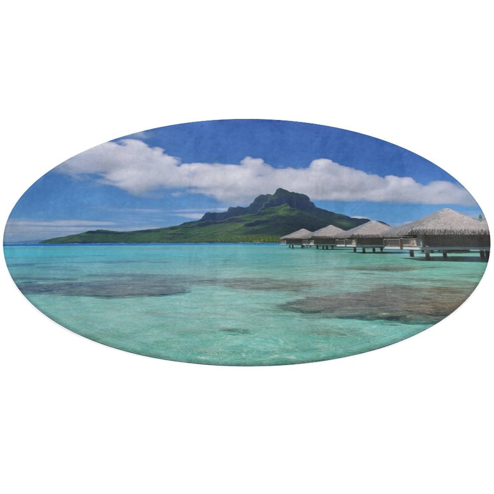 Tapis rond en velours doux Tahiti lavable et antidérapant de dimensions 90 x 90 cm