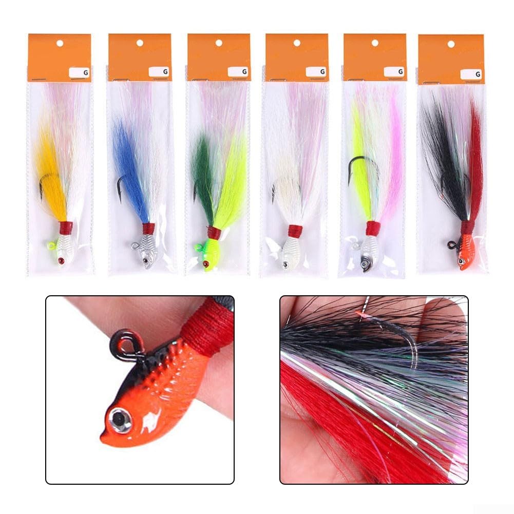 Lot de 8 leurres de pêche avec têtes plombées en poils de cerf, hameçons en acier à haute teneur en carbone, 7 g-85 g, appât anti-fond pour eau douce, eau salée, bar, truite, kit de leurres