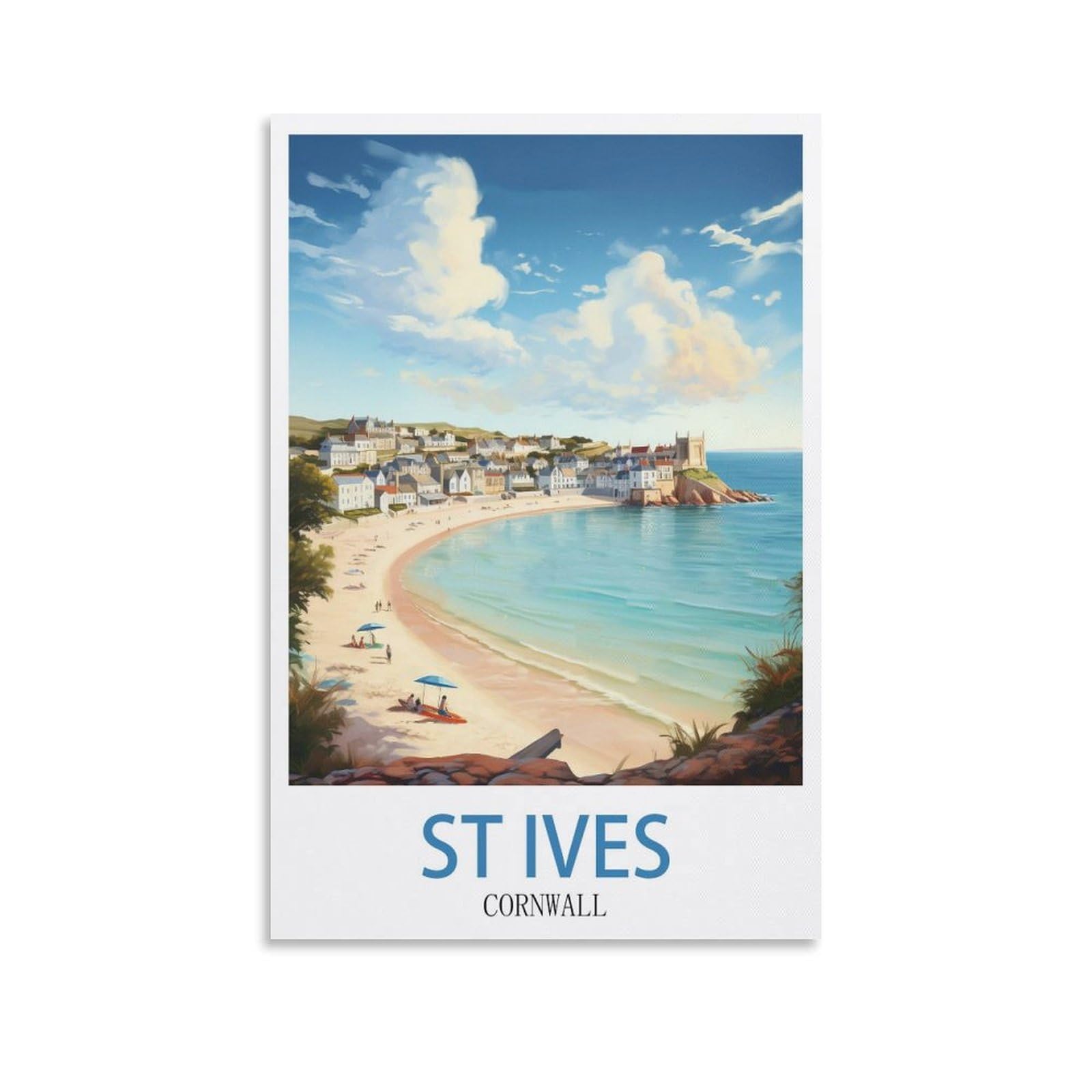 LCYNNH St Ives Cornwall Vintage Travel Posters Beach 08x12inch(20x30cm) Print Home Bedroom Office Living Room Decor Canvas