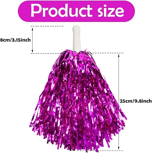 Miniatura 9 de Hooshing 12 pompones de animadora metálicos con asas de plástico para animadores, escuadrón animador, deportes de espíritu de equipo, 12 unidades