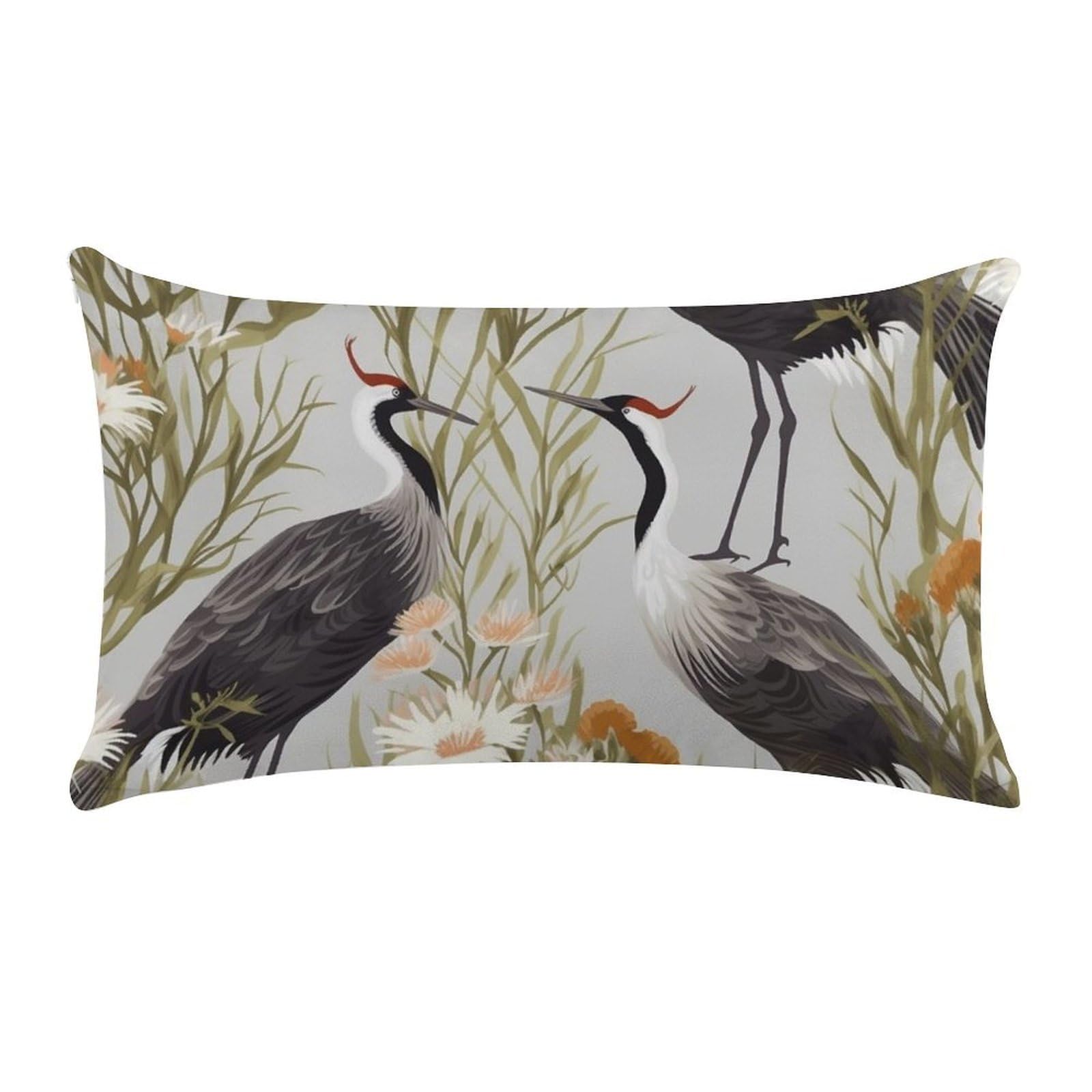Crane Bird Wild Plants Pillow Cases for Sofa, Super Soft Plush Pillow Cover with Zipper, Luxury Cozy Pillow Shams for All Seasons, Lightweight Pillowcases for Bedroom, 12" X 20"