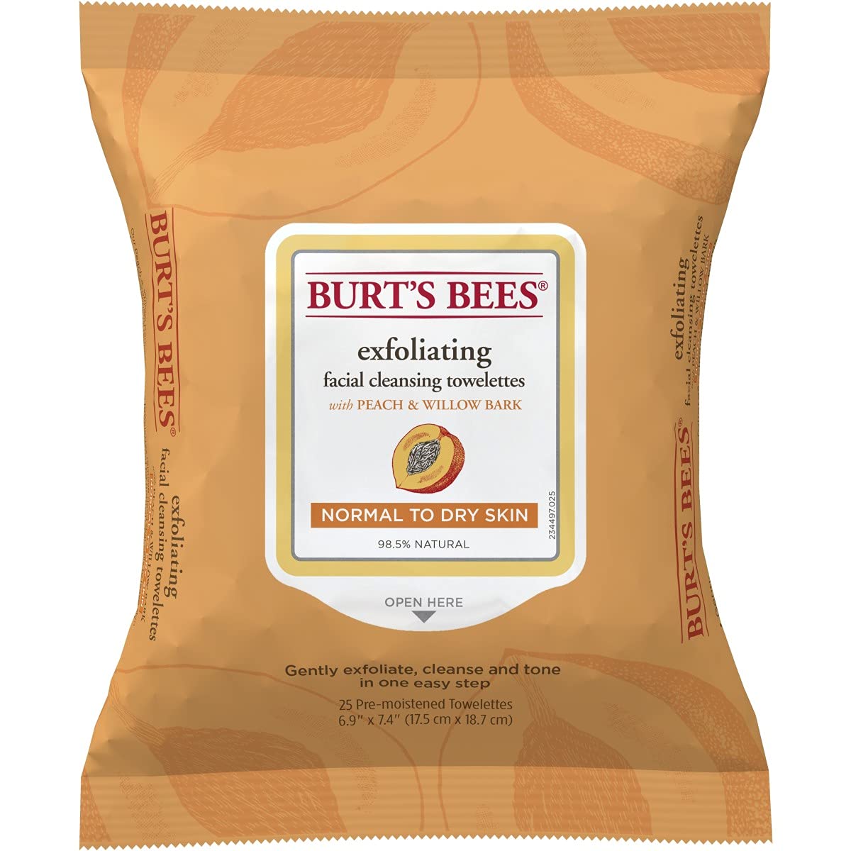 Burt's Bees Sensitive Facial Cleansing Towelettes with Exfoliating Peach and Willow Bark - 25 Count (Pack of 4)