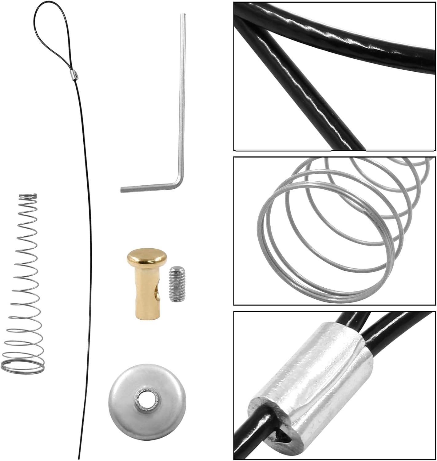 Hordion 1 Sets Fence Gate Latch Cable Pull, Cable Replacement Gate Opener, Black Spring with Adjustable Door for Metal Fence, Garden Wooden Door, Door Springs to Close