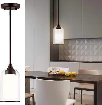 LIROUVET Oil Rubbed Bronze Pendant Light Fixtures, Dual Glass Pendant Lights for Kitchen Island, Industrial Hanging Lamp