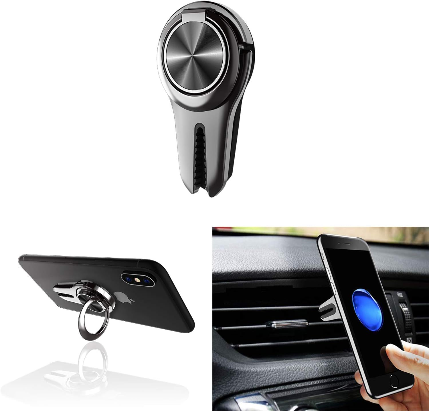 Mobile Phone Holder SmartPhone mount 3 in 1 Car Vent Phone Holder phone stand phone grip phone kickstand phone ring Compatible with All Smartphone Tablet christmas gifts&black friday deals
