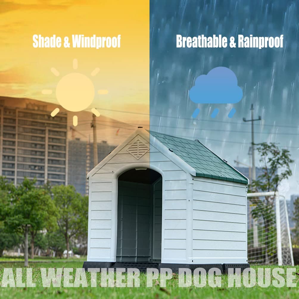 Dog House Waterdicht Plastic Hondenhuis Met Deur- En Ventilatieopeningen, Openlucht Binnen Huisdier Onderdak For Grote/Medium/Kleine Honden (Color : Grey, Size : 101x96x108cm