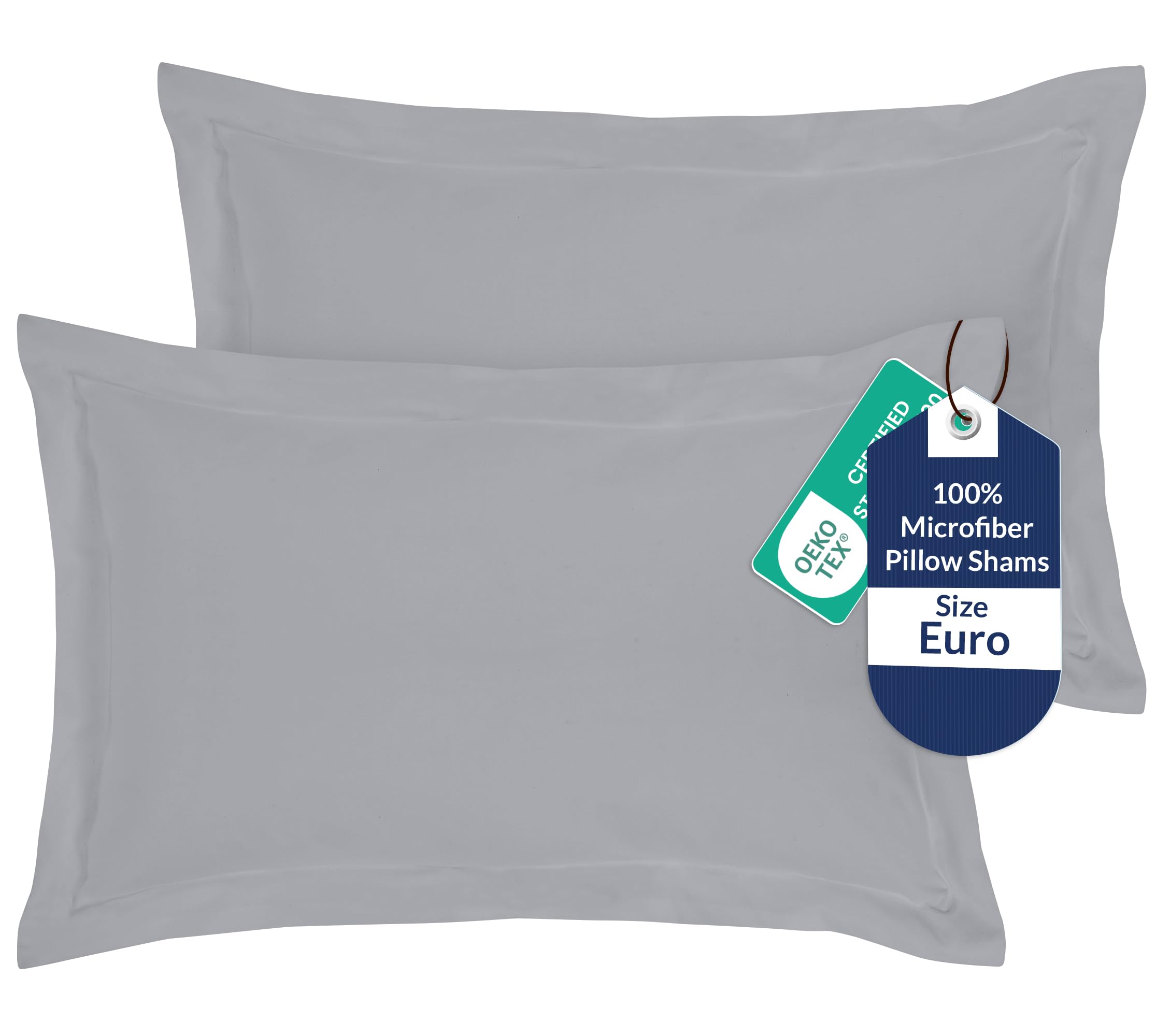 Royale Linens Microfiber Euro Size Pillow Shams Set of 2 - Silver Shams