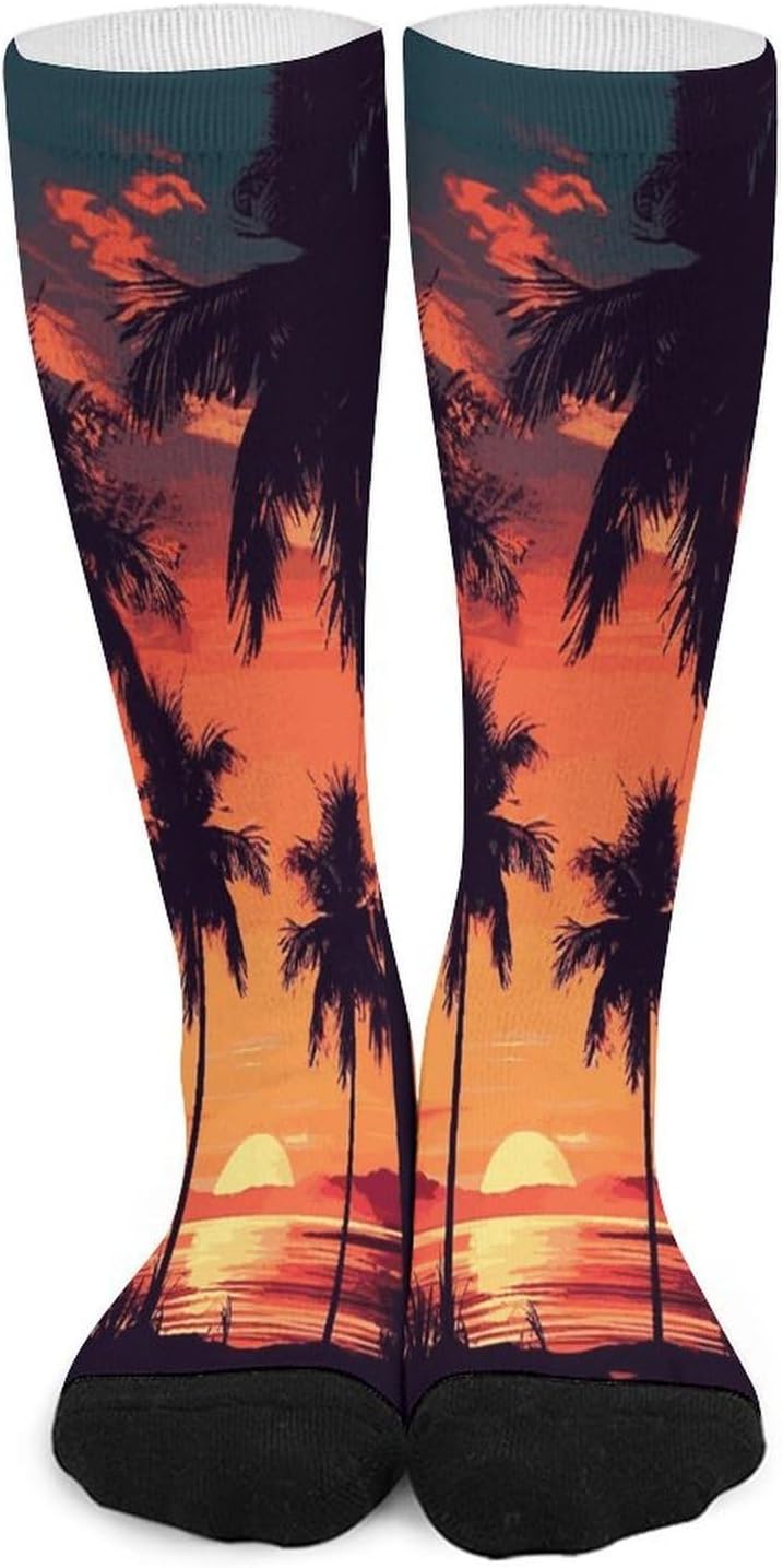 Palm Tree Summer Sunset Socks Hiking Boot Socks Casual Knee High Sock Cozy Outdoor Sport Socks for Women Men