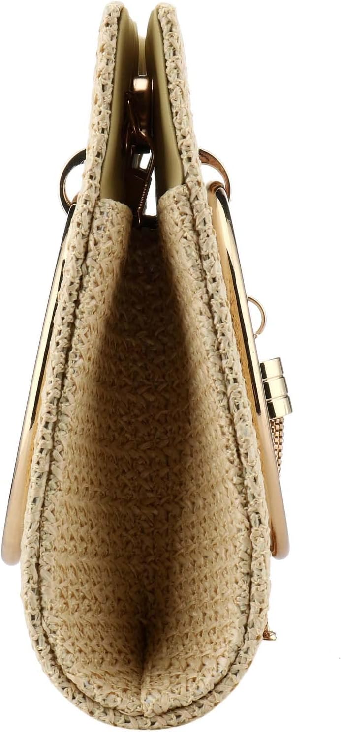 Women Straw Bag Crossbody Clutch Evening Clutch Purse Beach Shoulder Handbag (white A) - Image 3