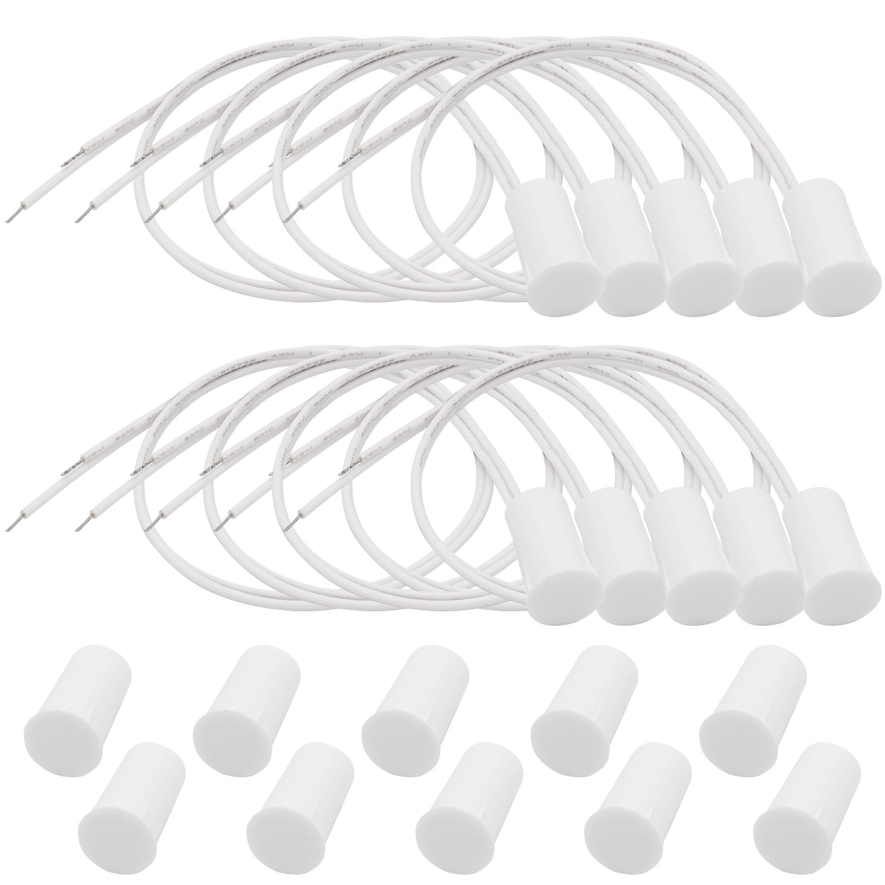 FOCMKEAS 10PCS Recessed Wired Security Window Door Contact Sensor, Normally Closed NC, Door Alarm Magnetic Reed Switch with 2 Wire, ABS White, RC-33