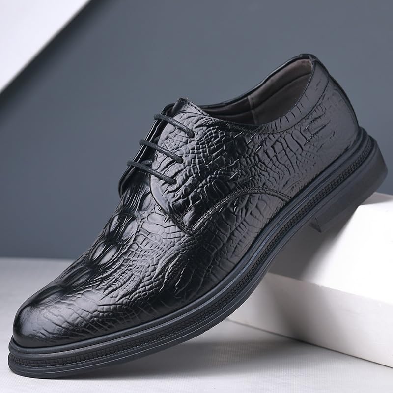 Men's Dress Shoes Men Breathable Print Leather Wingtip Oxford Shoes Formal Pointed Lace Up Casual Business Suit Tuxedo Shoes for Men(Black,7)3