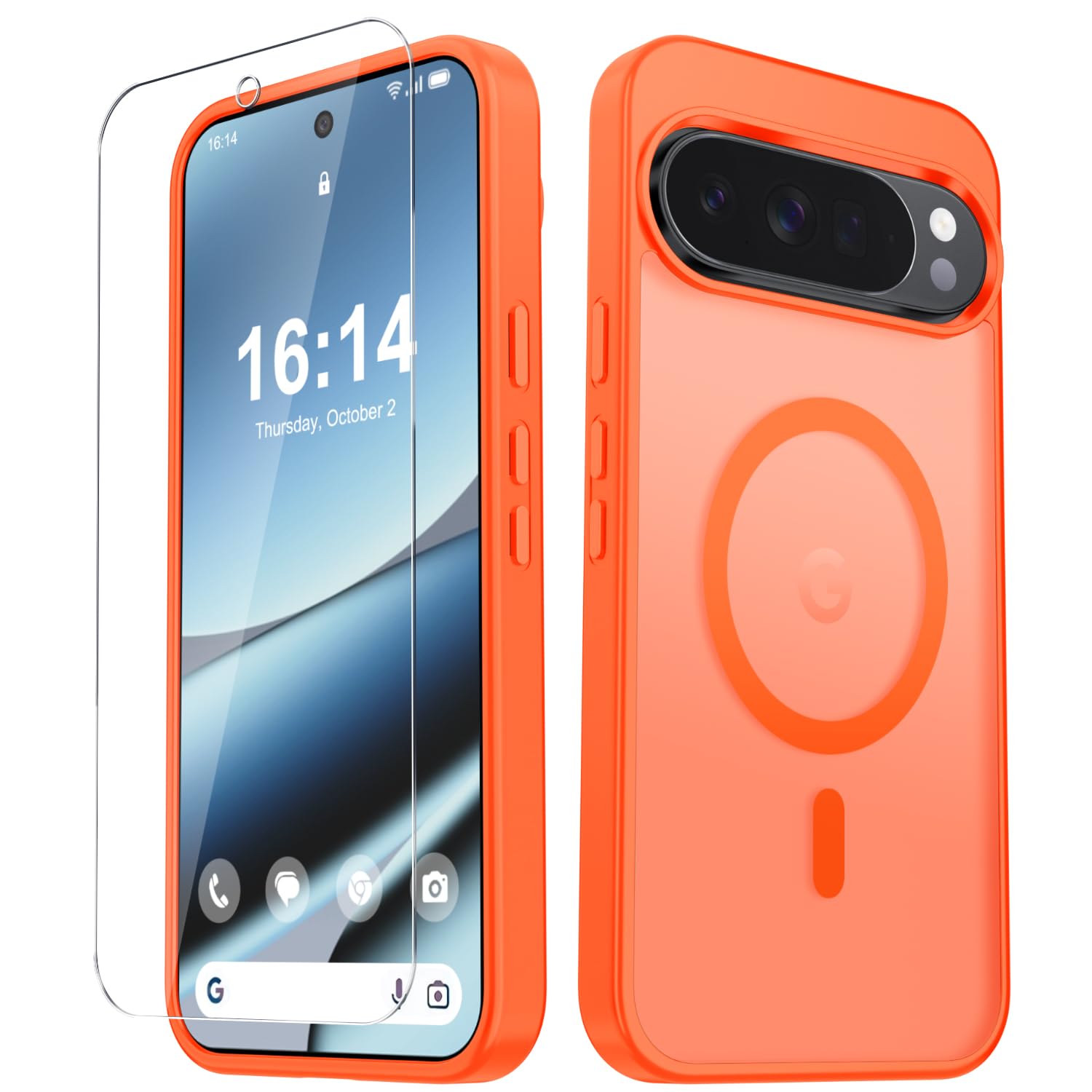 for Google Pixel 10/10 Pro Case, Matte Magnetic Cover, Orange | Fit for MagSafe, Screen Protector included, Shockproof Military Grade Protection, Translucent Frosted Back