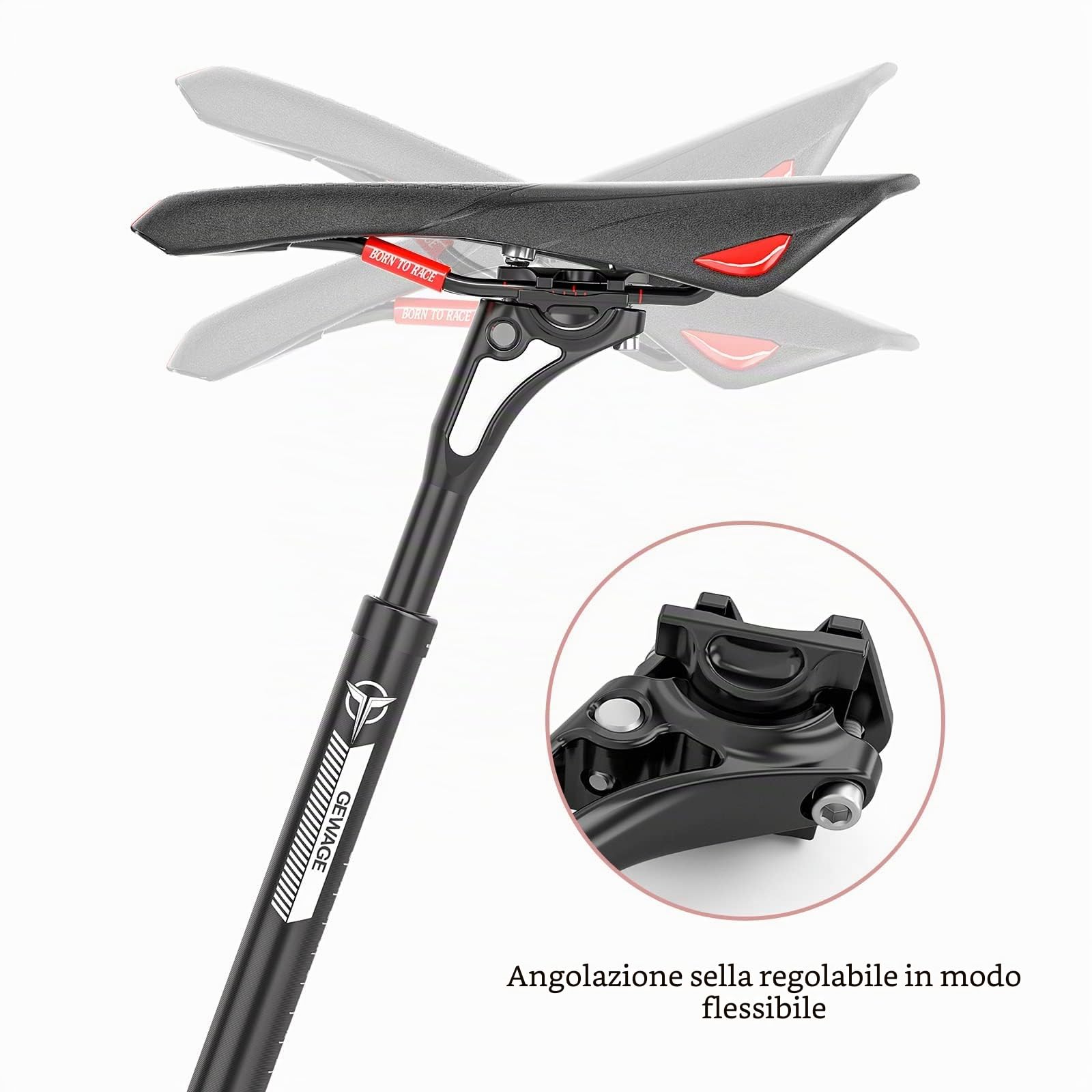 GEWAGE Reggisella Sella Sospensione Sella Molla In Alluminio, Sospensione Regolabile, Ammortizzante, Compatibile con 27.2/30.9/31.6 mm di diametro, 400 mm di lunghezza, ideale per MTB e Trekking