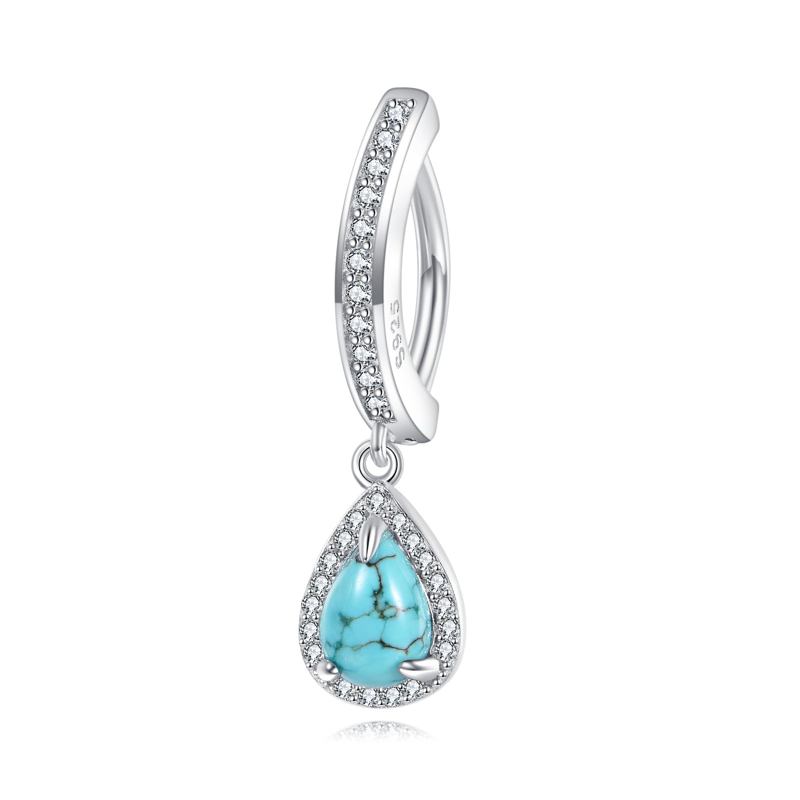 Bauchnabelring in Tropfenform mit echtem Türkis, 925er Sterlingsilber, Schlangenblume, gebogene umgekehrte Nabelringe, Bauchnabelpiercing für Frauen, Geschenk zum Geburtstag