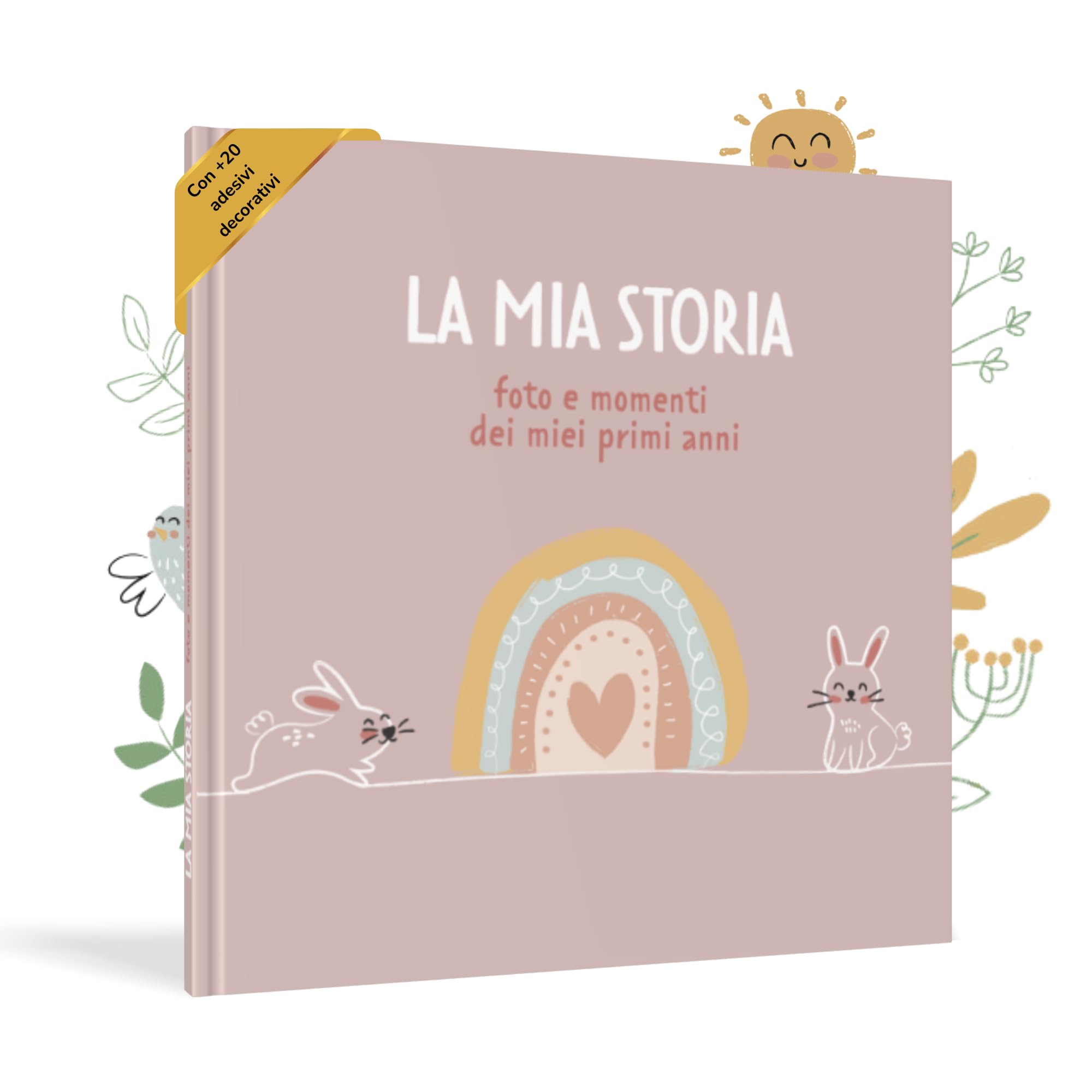 HuBorns - Album Nascita Bambina e Bambino per Incollare Foto e Scritte con +50 Pagine e Adesivi, Album Fotografico Neonato per il Primo Anno fino a 5 Anni, Ideale per Regalo Nascita