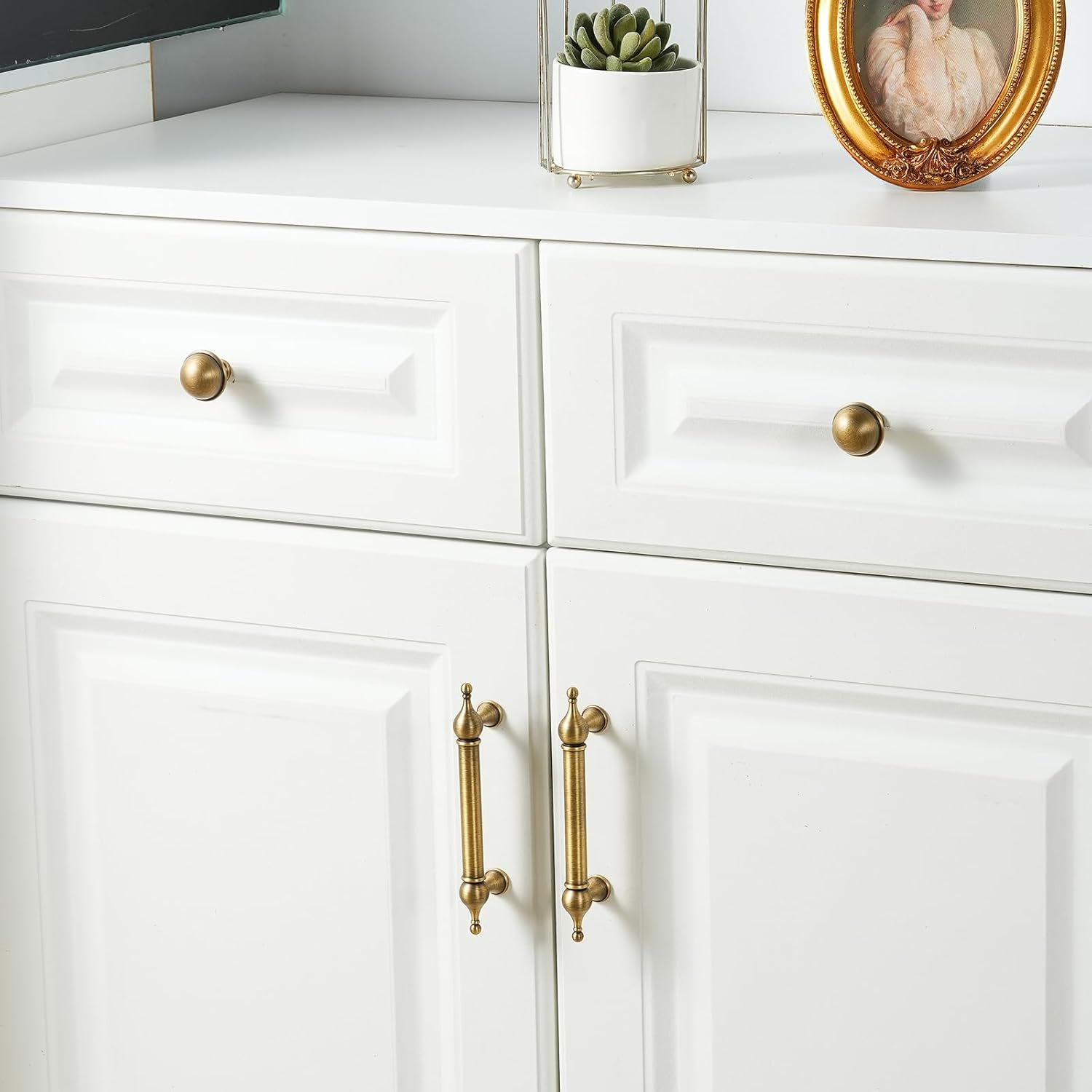 10 Pack Solid Brass Cabinet Pulls 3.78" (96mm) Hole Center Brass Drawer Pull Antique Brass Hardware Handles for Dresser Cupboard Wardrobe and Bathroom Fixture