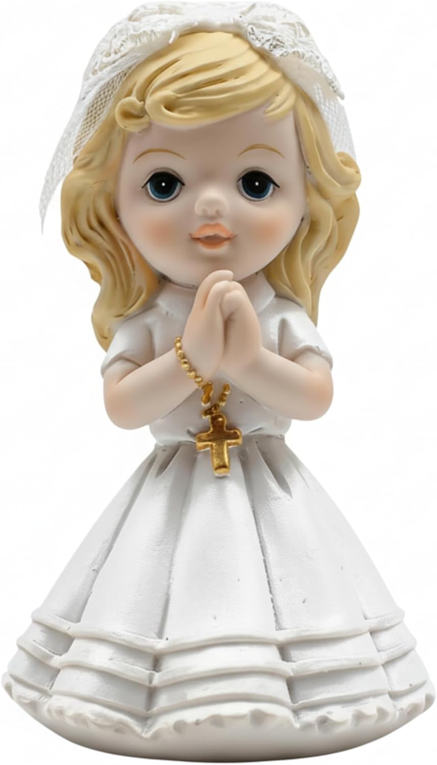 Comfy Hour 6.7" Blonde Hair Praying Angel with Rosary Figurine, Rustic Antique Vintage Figurine Style Home Decor, Religious Guardian Angel Statue Keepsake