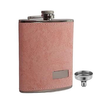 Hip Flask with Funnel for Men & Women Stainless Steel Liquor Pocket Flasks Alcoholic Holder Bottle Wine Alcohol Drinks Vodka Wrapped Leakage Proof Funnel Whisky (Hip Flask Pink Leather+FUNNLE)
